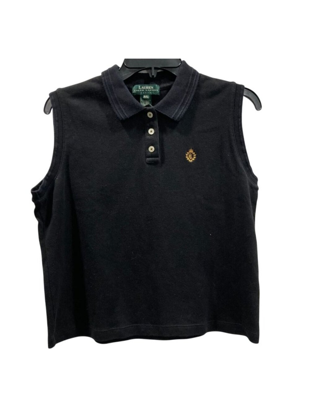 Vintage 90s Ralph Lauren Sleeveless Polo Shirt PL Black Embroidered Crest Logo